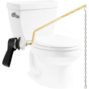 imageHibbent Universal Metal Side Mount Toilet Handle Replacement Kit Brass Toilet Flush Tank Lever with Stainless Steel Flapper Chains for Most Toilets Brushed GoldMatte Black