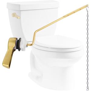imageHibbent Universal Metal Side Mount Toilet Handle Replacement Kit Brass Toilet Flush Tank Lever with Stainless Steel Flapper Chains for Most Toilets Brushed GoldBrushed Brass