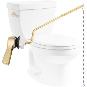 imageHibbent Universal Metal Side Mount Toilet Handle Replacement Kit Brass Toilet Flush Tank Lever with Stainless Steel Flapper Chains for Most Toilets Brushed GoldPolished Brass