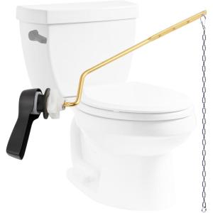 imageHibbent Universal Metal Side Mount Toilet Handle Replacement Kit Brass Toilet Flush Tank Lever with Stainless Steel Flapper Chains for Most Toilets Brushed GoldOil Rubbed Bronze