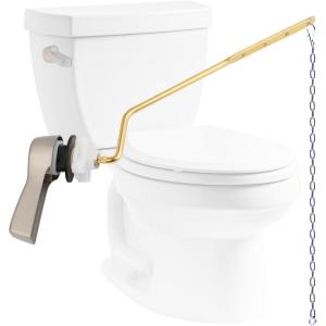 imageHibbent Universal Metal Side Mount Toilet Handle Replacement Kit Brass Toilet Flush Tank Lever with Stainless Steel Flapper Chains for Most Toilets Brushed GoldBrushed Nickel