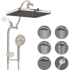 imageHibbent Upgraded 5spray 13 Shower Head High Pressure Rainfall Showerhead Combo Easy Reach 10Spray Handheld 12 Extension Arm 4way Diverter 71 Hose Showerhead Holder OilRubbed BronzeBrushed Nickel