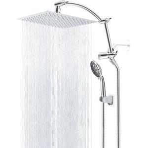 imageHibbent All Metal 10 Dual Filtered Rainfall Shower Head Combo High Pressure Handheld Shower Head with 16 Adjustable Arc Extension Arm 20 Stage Shower Filter 10spray 71 Shower Hose ChromeChrome