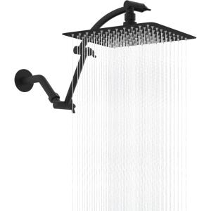 imageHibbent All Metal Rain Filtered Shower Head 10 High Pressure Rainfall Showerhead with 16quot Shower Head Extension Arm 20 Stage Shower Filter Solid Brass Adjustable Shower Arm Extender ChromeMatte Black
