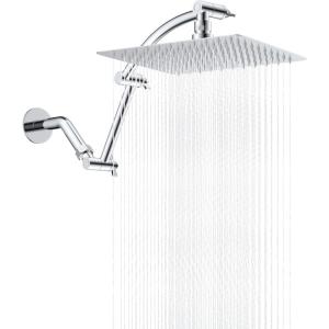 imageHibbent All Metal Rain Filtered Shower Head 10 High Pressure Rainfall Showerhead with 16quot Shower Head Extension Arm 20 Stage Shower Filter Solid Brass Adjustable Shower Arm Extender ChromeChrome