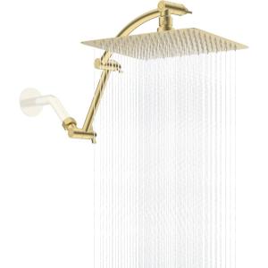 imageHibbent All Metal Rain Filtered Shower Head 10 High Pressure Rainfall Showerhead with 16quot Shower Head Extension Arm 20 Stage Shower Filter Solid Brass Adjustable Shower Arm Extender ChromeBrushed Gold