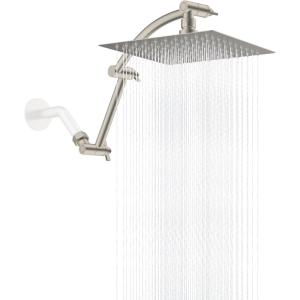 imageHibbent All Metal Rain Filtered Shower Head 10 High Pressure Rainfall Showerhead with 16quot Shower Head Extension Arm 20 Stage Shower Filter Solid Brass Adjustable Shower Arm Extender ChromeBrushed Nickel