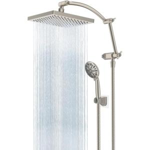 imageHibbent Selfcleaning Shower Head 10 High Pressure Rainfall Shower Head Showerhead ComboHandheld Shower Head 16 Adjustable Arc Shower Extension Arm 71 Hose Shower Head Holder ChromeBrushed Nickel