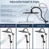 imageHibbent 10 Selfcleaning Rainfall Shower Head High Pressure Handheld Shower Head Showerhead Combo with 12 Adjustable Curved Shower Extension Arm 7Spray 71 Hose Showerhead Holder ChromeMatte Black