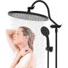 imageHibbent 10 Selfcleaning Rainfall Shower Head High Pressure Handheld Shower Head Showerhead Combo with 12 Adjustable Curved Shower Extension Arm 7Spray 71 Hose Showerhead Holder ChromeMatte Black