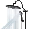 imageHibbent 10 Selfcleaning Rainfall Shower Head High Pressure Handheld Shower Head Showerhead Combo with 12 Adjustable Curved Shower Extension Arm 7Spray 71 Hose Showerhead Holder ChromeMatte Black
