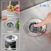 imageHibbent Universal 3 in 1 Kitchen Sink Drain Strainer with Sink Stopper Chrome Stainless Steel Wraped Shell AntiClogging Basket Strainer Foldable Handle Fit for US Standard 312quot Drain BlackBrushed Nickel