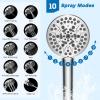 imageHibbent Upgraded 13 Shower Head Combo High Pressure 5 Spray Rainfall Showerhead 10 Spray Mode Handheld All Metal Easy Reach 4way Diverter Shower Arm with Pause Mode 71 Hose and Holder BlackChrome