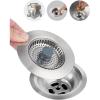 imageHibbent Universal 3 in 1 Metal Kitchen Sink Drain Strainer Upgraded Stainless Steel Stopper Combo Pop Up Stopper with Handle 3 AntiClogging Baskets Fit for US Standard 312 Inch DrainFlat Round Handle with Upgraded SUS304 Strainer