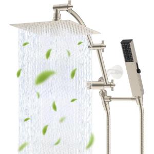 imageHibbent All Metal 10 Filtered Rainfall Shower Head with Handheld Combo High Pressure Shower Wand 16 Adjustable Arc Extension Arm 20 Stage Shower Filter 71 Hose 2 Shower Head Holders ChromeBrushed Nickel