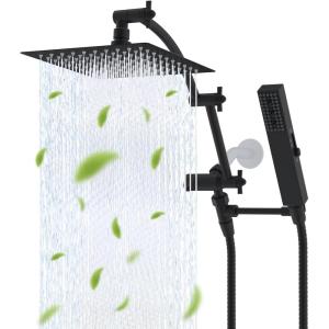 imageHibbent All Metal 10 Filtered Rainfall Shower Head with Handheld Combo High Pressure Shower Wand 16 Adjustable Arc Extension Arm 20 Stage Shower Filter 71 Hose 2 Shower Head Holders ChromeMatte Black