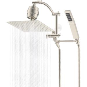 imageHibbent All Metal 10 Filtered Rainfall Shower Head with Handheld Combo High Pressure Shower Wand 16 Adjustable Arc Extension Arm 20 Stage Shower Filter 71 Hose 2 Shower Head Holders ChromeBrushed Nickel Finished