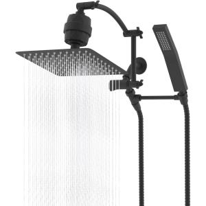 imageHibbent All Metal 10 Filtered Rainfall Shower Head with Handheld Combo High Pressure Shower Wand 16 Adjustable Arc Extension Arm 20 Stage Shower Filter 71 Hose 2 Shower Head Holders ChromeBlack