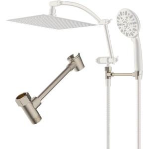 imageHibbent All Metal Shower Head Holder Solid Brass Shower Arm Holder for Handheld Shower Head Shower Wander Holder Adjustable Shower Head Bracket Shower Spray Holder Shower Arm Mount ChromeBrushed Nickel