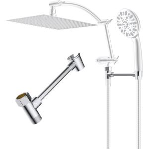 imageHibbent All Metal Shower Head Holder Solid Brass Shower Arm Holder for Handheld Shower Head Shower Wander Holder Adjustable Shower Head Bracket Shower Spray Holder Shower Arm Mount ChromeChrome