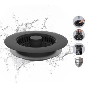 imageHibbent All Metal Stainless Steel 3 in 1 Kitchen Sink Drain Strainer Upgraded AntiRust Sink Stop Combo AntiClogging Stainless Steel Basket Strainer with Metal Handle for US Standard 312quot DrainBlack