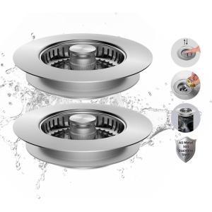 imageHibbent All Metal Stainless Steel 3 in 1 Kitchen Sink Drain Strainer Upgraded AntiRust Sink Stop Combo AntiClogging Stainless Steel Basket Strainer with Metal Handle for US Standard 312quot DrainBrushed Silver