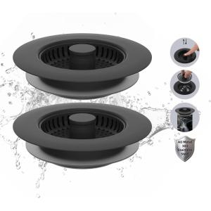 imageHibbent All Metal Stainless Steel 3 in 1 Kitchen Sink Drain Strainer Upgraded AntiRust Sink Stop Combo AntiClogging Stainless Steel Basket Strainer with Metal Handle for US Standard 312quot DrainMatte Black