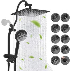 imageHibbent Dual Filter All Metal 10quotRainfall Showerhead Combo High Pressure Filter Shower Head with 10Spray Mode Handheld Innovative 4way Diverter with Pause Mode 71 Shower Hose and Holder ChromeMatte Black