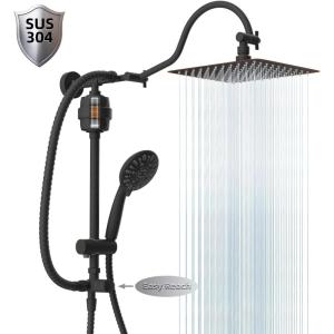 imageHibbent Metal 10 Filtered Rainfall Shower Head Combo High Pressure Easy Reach Shower Head System Handheld Showerhead Adjustable Holder 18 Extension Arm Shower Filter 7spray Brushed NickelOil Rubbed Bronze