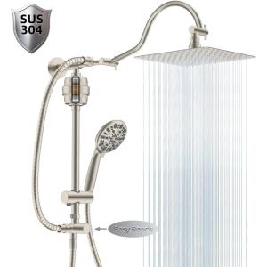 imageHibbent Metal 10 Filtered Rainfall Shower Head Combo High Pressure Easy Reach Shower Head System Handheld Showerhead Adjustable Holder 18 Extension Arm Shower Filter 7spray Brushed NickelBrushed Nickel
