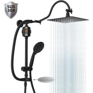 imageHibbent Metal 10 Filtered Rainfall Shower Head Combo High Pressure Easy Reach Shower Head System Handheld Showerhead Adjustable Holder 18 Extension Arm Shower Filter 7spray Brushed NickelMatte Black