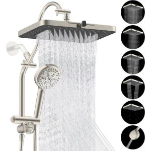 imageHibbent Upgraded 13 Shower Head Combo High Pressure 5 Spray Rainfall Showerhead 10 Spray Mode Handheld All Metal Easy Reach 4way Diverter Shower Arm with Pause Mode 71 Hose and Holder BlackBrushed Nickel