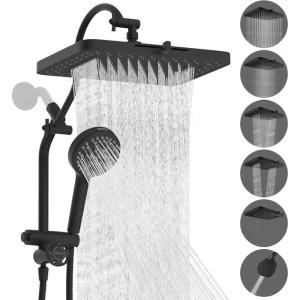 imageHibbent Upgraded 13 Shower Head Combo High Pressure 5 Spray Rainfall Showerhead 10 Spray Mode Handheld All Metal Easy Reach 4way Diverter Shower Arm with Pause Mode 71 Hose and Holder BlackBlack