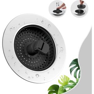 imageHibbent 2 Pack Universal 3 in 1 Kitchen Sink Drain Strainer with Sink Stopper Stainless Steel Wrapped Shell SUS304 AntiClogging Basket Strainer Fit for US Standard 312quot Drain Stainless SteelMatte Black