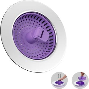 imageHibbent 2 Pack Universal 3 in 1 Kitchen Sink Drain Strainer with Sink Stopper Stainless Steel Wrapped Shell SUS304 AntiClogging Basket Strainer Fit for US Standard 312quot Drain Stainless SteelPurple