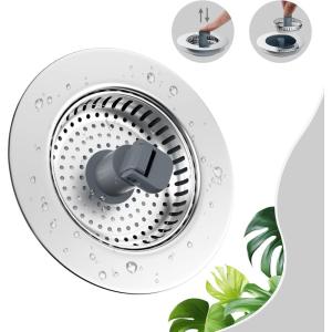 imageHibbent 2 Pack Universal 3 in 1 Kitchen Sink Drain Strainer with Sink Stopper Stainless Steel Wrapped Shell SUS304 AntiClogging Basket Strainer Fit for US Standard 312quot Drain Stainless SteelChrome