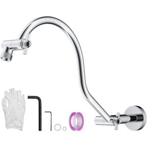 imageHibbent All Metal Upgraded 18 Shower Head Extension Arm with Flange Solid Brass Flexible Height ampamp Angle Adjustable Shower Arm Extender with Lock Joint Universal Connection ChromeChrome