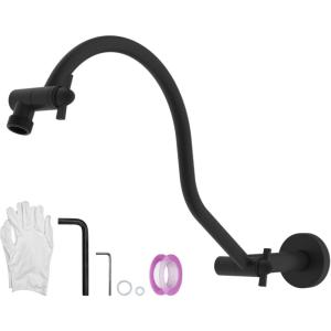 imageHibbent All Metal Upgraded 18 Shower Head Extension Arm with Flange Solid Brass Flexible Height ampamp Angle Adjustable Shower Arm Extender with Lock Joint Universal Connection ChromeMatte Black
