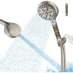 imageHibbent High Pressure 10mode Shower Head Handheld Showerhead with Adjustable Brass Joint Shower Holder 71quot Stainless Steel Hose Anticlog Nozzles Builtin Power Wash to Clean Tub ampamp Pets ChromeBrushed Nickel