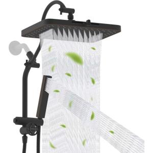 imageHibbent Upgraded 13 Shower Head Combo High Pressure 5spray Rainfall Showerhead Stainless Steel 4 Modes Handheld Spray All Metal 4way Diverter Valve Extension Arm 71 Hose and Holder ChromeOil Rubbed Bronze