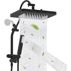 imageHibbent Upgraded 13 Shower Head Combo High Pressure 5spray Rainfall Showerhead Stainless Steel 4 Modes Handheld Spray All Metal 4way Diverter Valve Extension Arm 71 Hose and Holder ChromeMatte Black