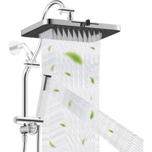 imageHibbent Upgraded 13 Shower Head Combo High Pressure 5spray Rainfall Showerhead Stainless Steel 4 Modes Handheld Spray All Metal 4way Diverter Valve Extension Arm 71 Hose and Holder ChromeChrome