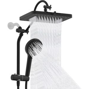 imageHibbent Upgraded 13 Shower Head Combo High Pressure 5 Spray Rainfall Showerhead with 10 Spray Modes Handheld All Metal 3way Diverter Shower Arm 71 Hose and Holder Matte BlackMatte Black